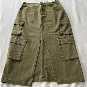 NWT Pretty Garbage Army Green Denim Cargo Skirt